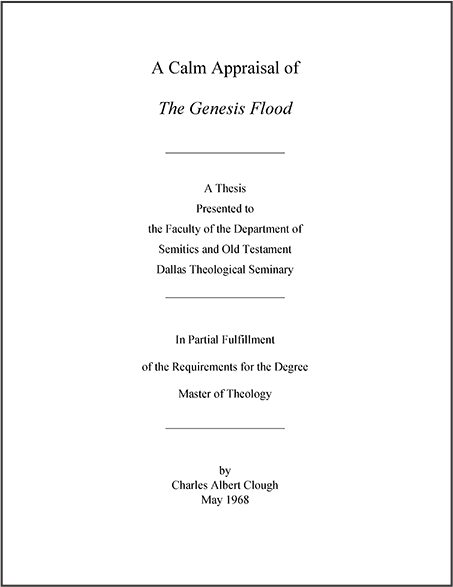 CClough Thesis A Calm Appraisal of The Genesis Flood 1968 Cover